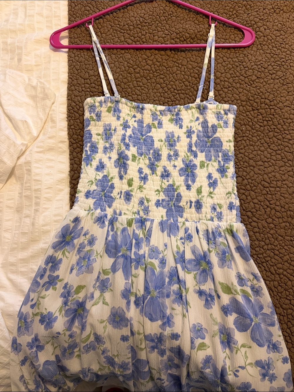 Aeropostale Light Blue Floral Smocked Mini Dress